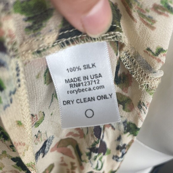 Rory Beca Ivory Print Silk Blouse Asymmetrical Size XS - Picture 10 of 13